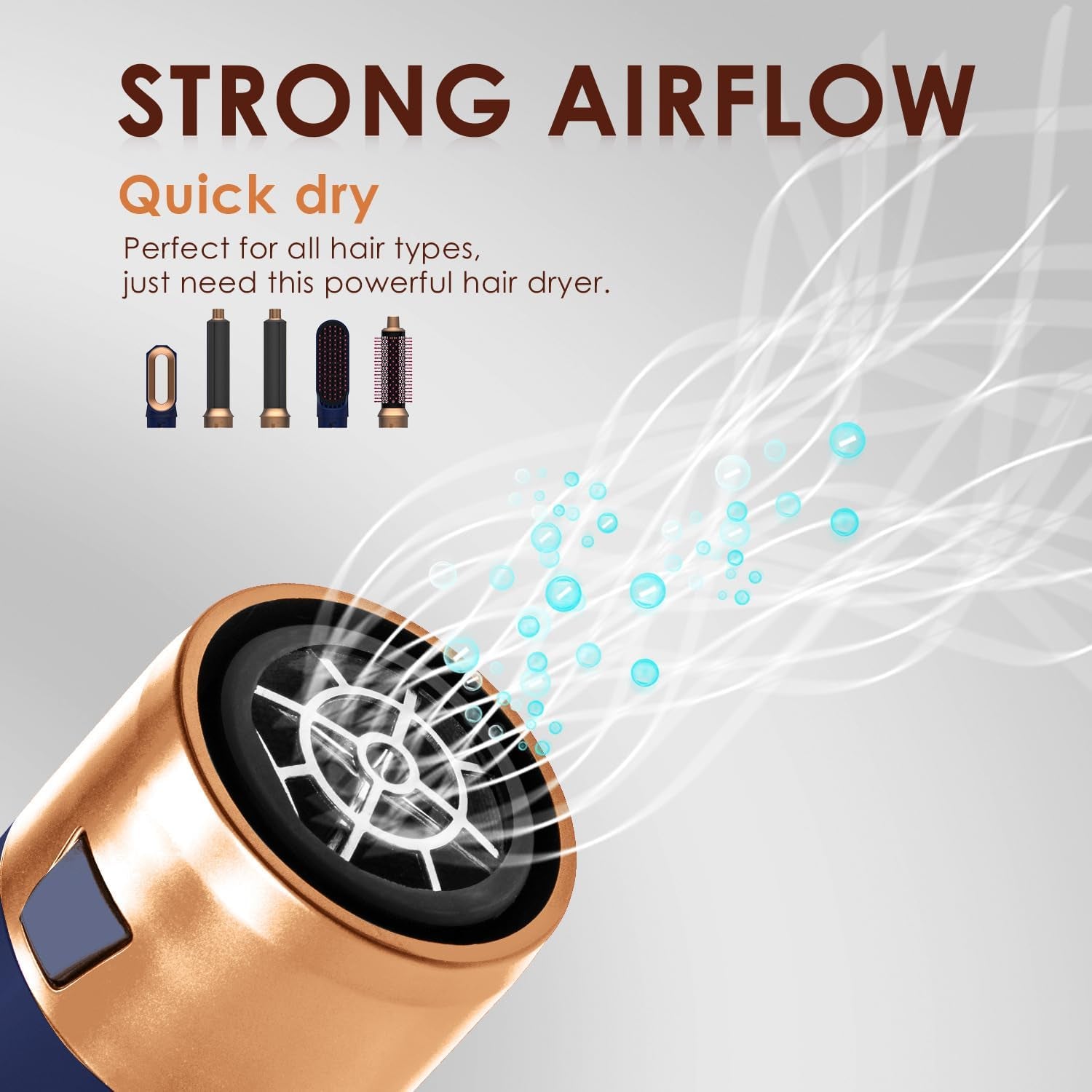 Hair Dryer Brush 5 in 1, Negative Ion Blow Dryer Brush Set -110,000 RPM High - Speed Hot Air Brush Air Styler Curling Wrap Air Curler, Curling Iron Hair Styling Tool for Straight Curl Drying Smoothing