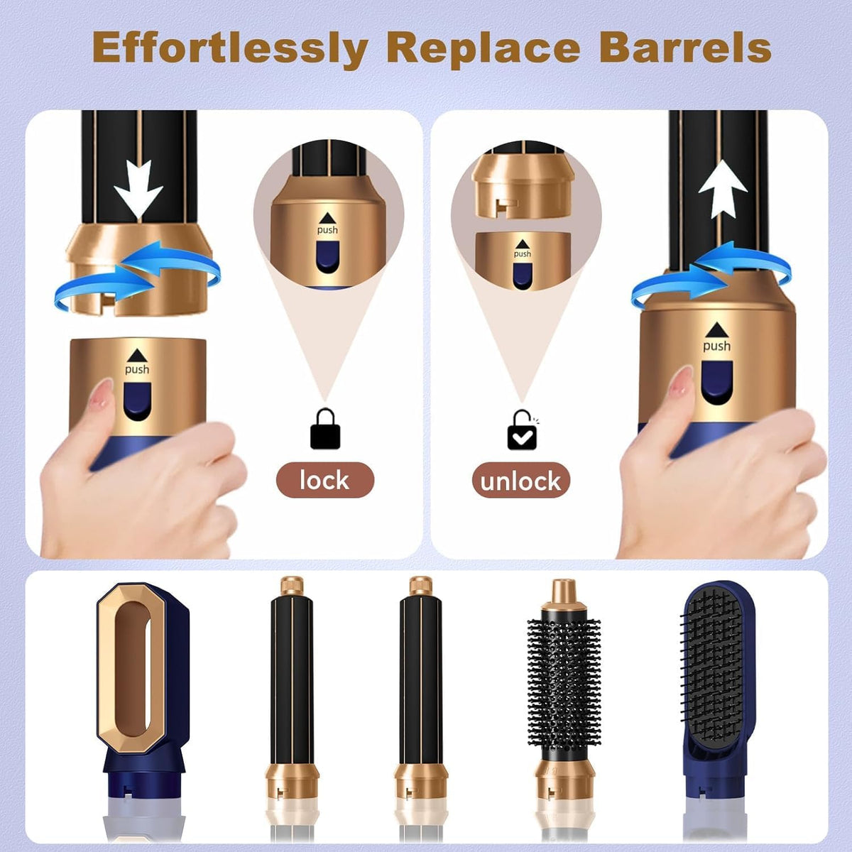 Hair Dryer Brush 5 in 1, Negative Ion Blow Dryer Brush Set -110,000 RPM High - Speed Hot Air Brush Air Styler Curling Wrap Air Curler, Curling Iron Hair Styling Tool for Straight Curl Drying Smoothing